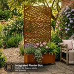 Metal Privacy Screen With Plant Pot - Leaf | Rust
