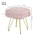Woven Velvet Foot Stool With Steel Legs For Living Room | One Size | Pink