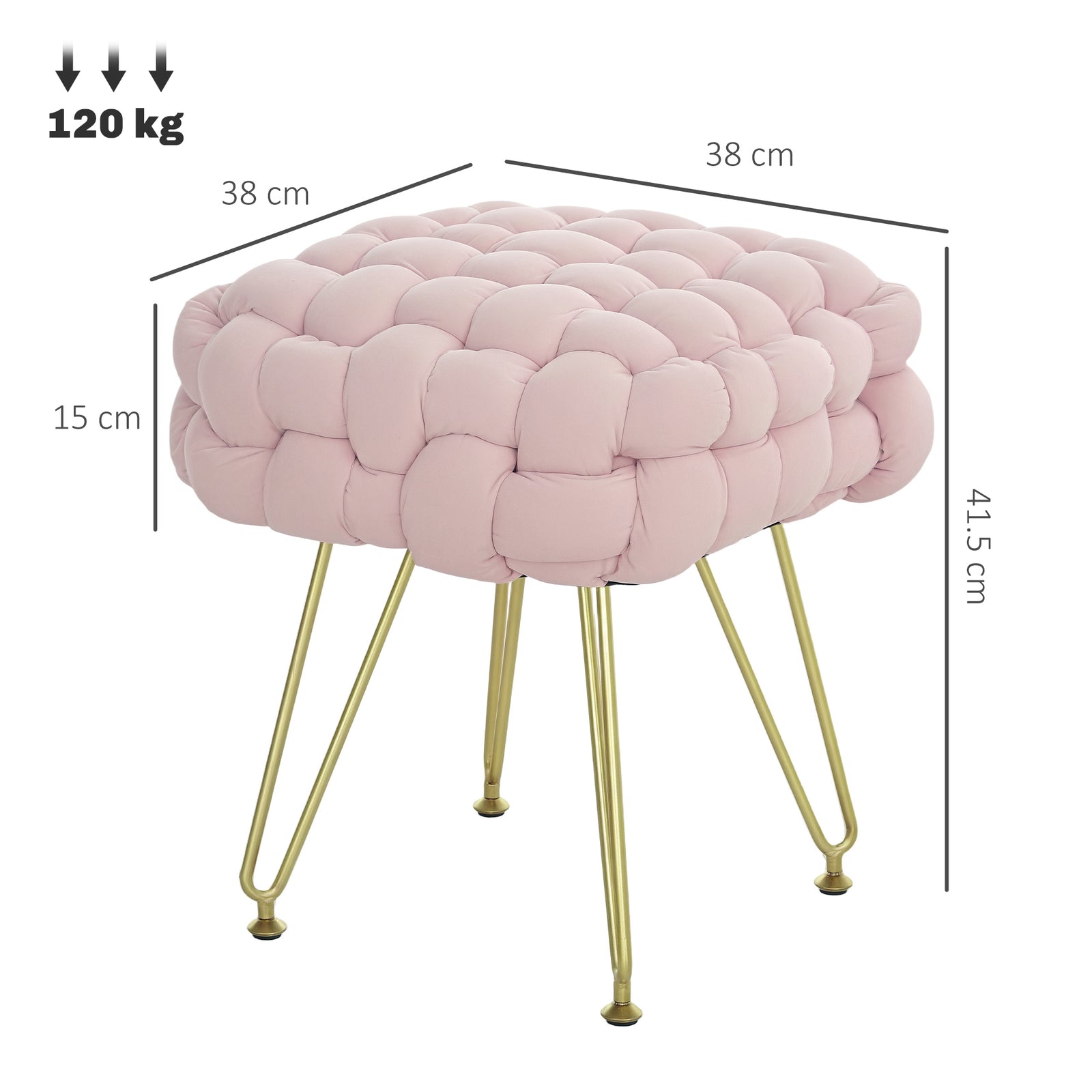 Woven Velvet Foot Stool With Steel Legs For Living Room | One Size | Pink