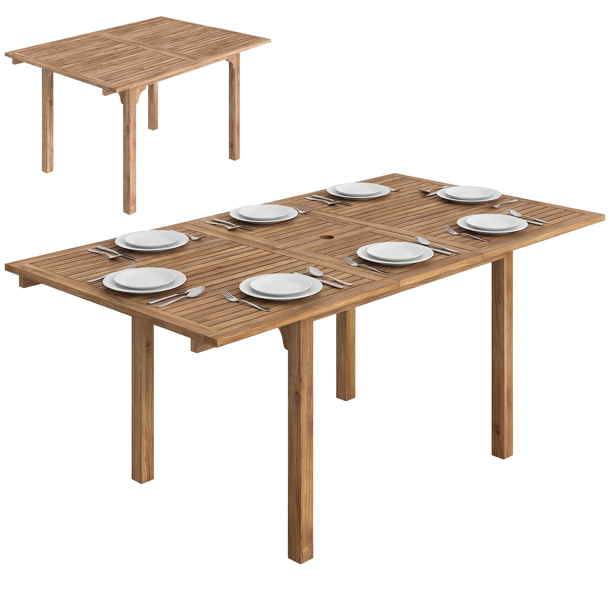 Extending Garden Table, Acacia Wood Outdoor Dining Table For 6-8
