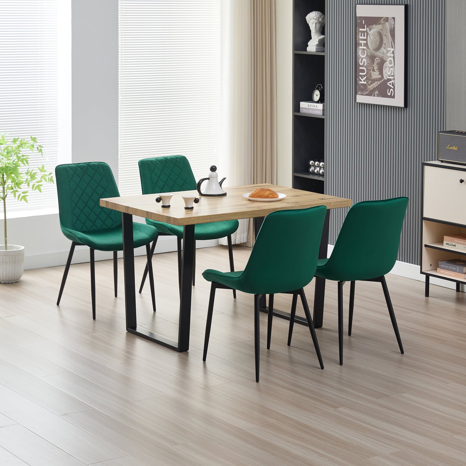 Stylish Colorado Dining Table Set With 4 Amelia Chairs | Green