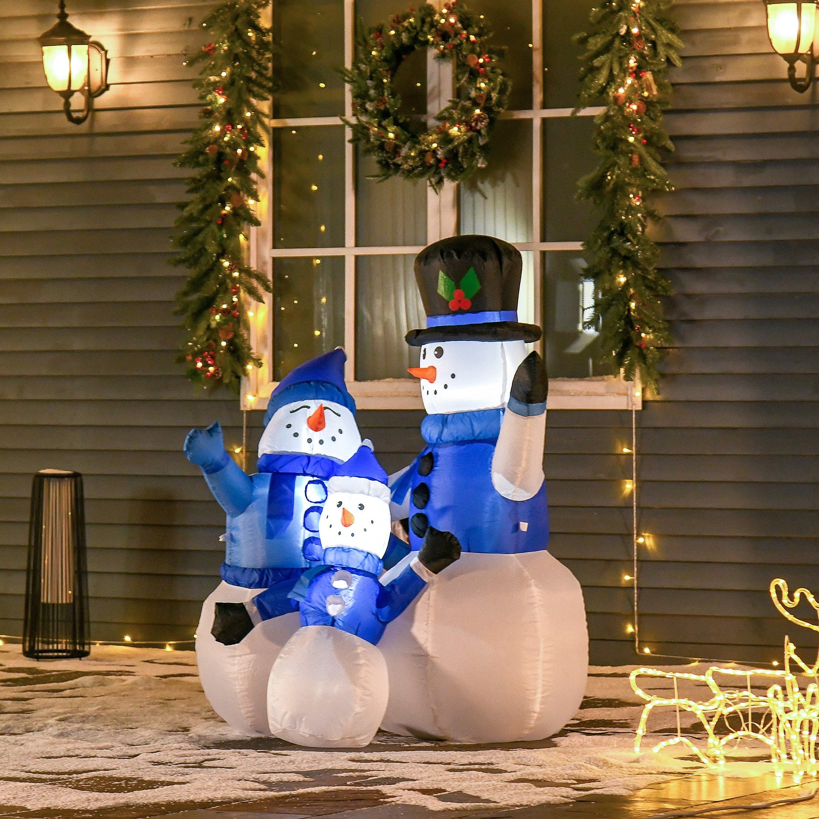 Inflatable 4ft Snowman Family Decoration With Led Lights