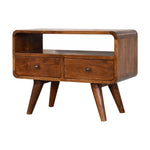Mini Chestnut Curved Media Unit With 2 Drawers