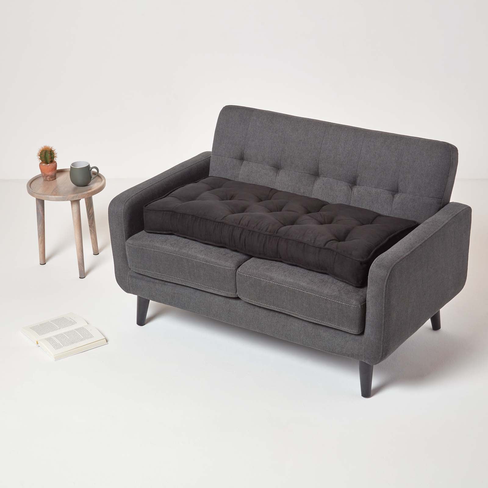 Faux Suede 2 Seater Booster Cushion | 50cm x 100cm | Black