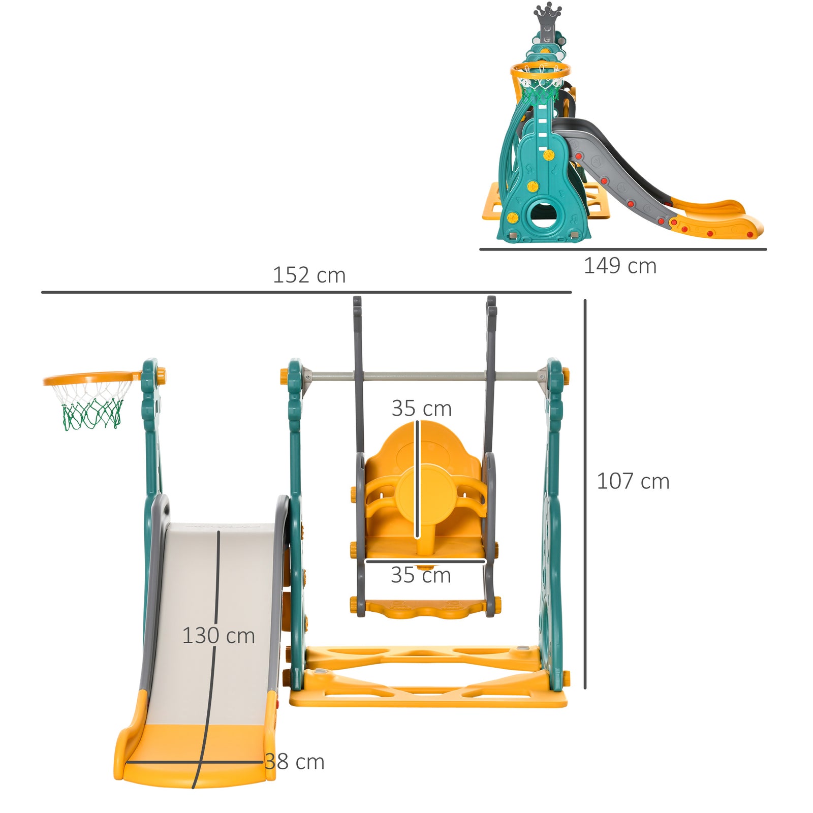 3-in-1 Kids Swing And Slide Set With Basketball Hoop Slide Swing
