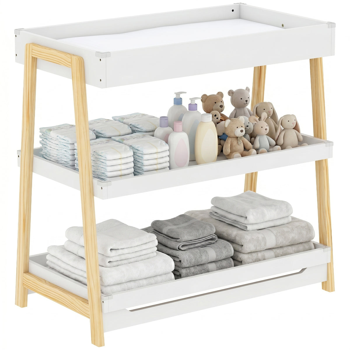 AIYAPLAY Baby Changing Table With 2 Storage Shelves White