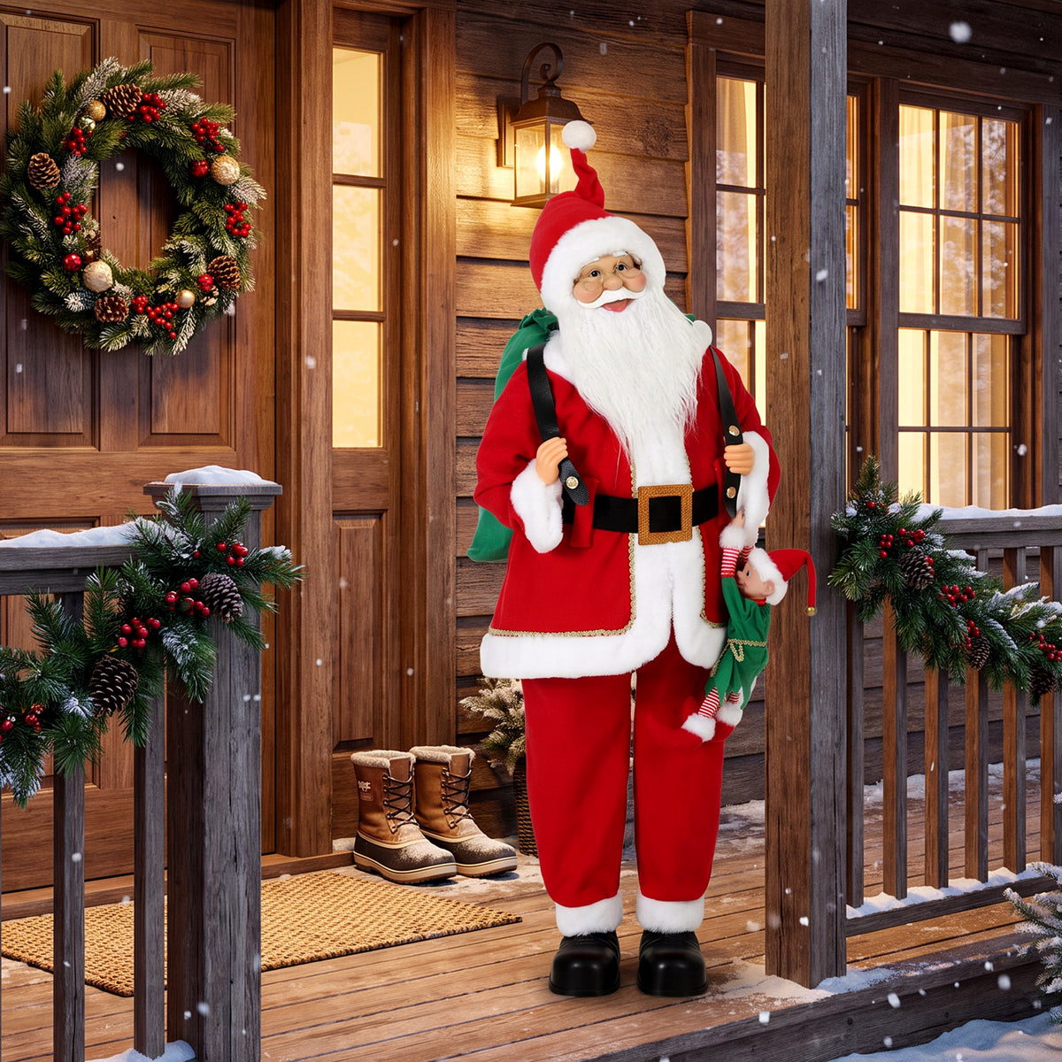 HOMCOM 4ft Christmas Singing Dancing Santa Claus With Sack, Hanging Elf