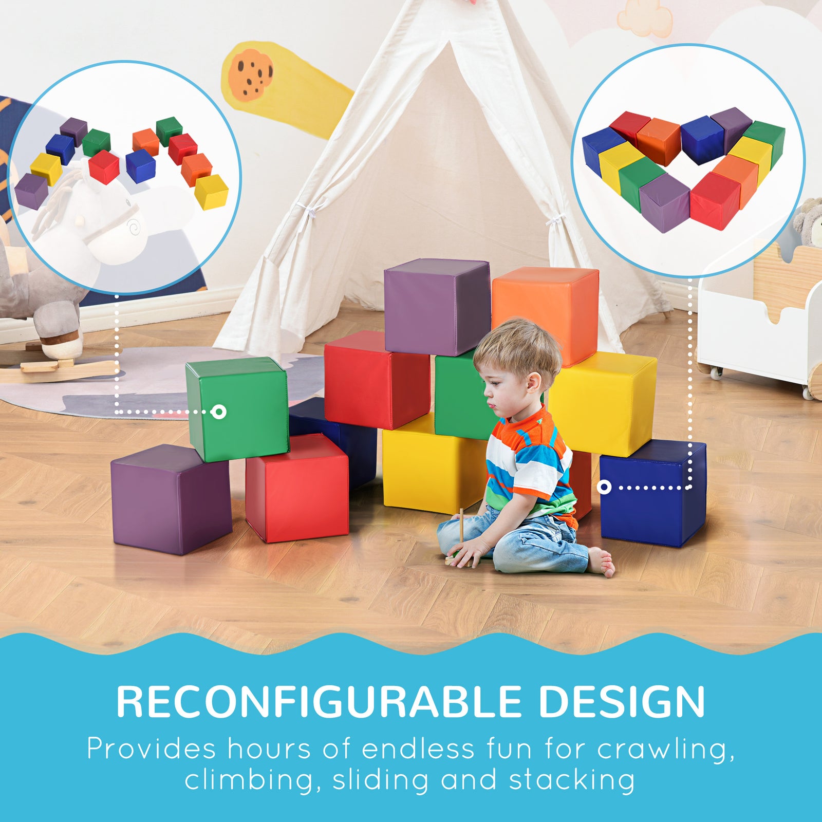 12 Piece Soft Play Blocks Soft Foam Toy Building Stacking Block For Kids | Red