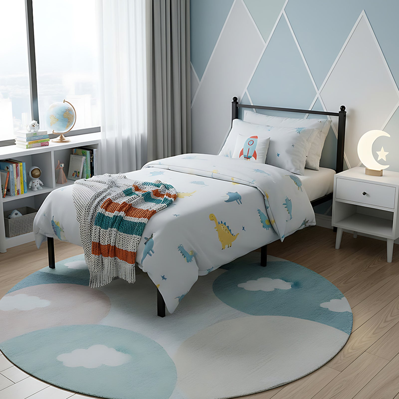Breeins Black Metal Single Bed Frame With Headboard