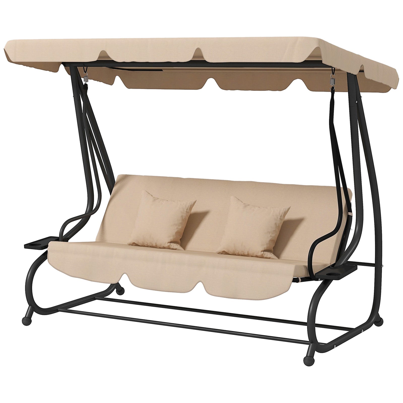 2-in-1 Garden Swing Seat Bed With Tilting Canopy & 2 Pillows