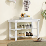 3-tier Bamboo Shoe Bench With 2 Shelves For Entryway | White