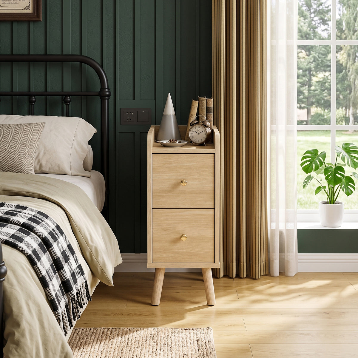 Breeins Modern Mdf Bedside Table With 2 Drawers