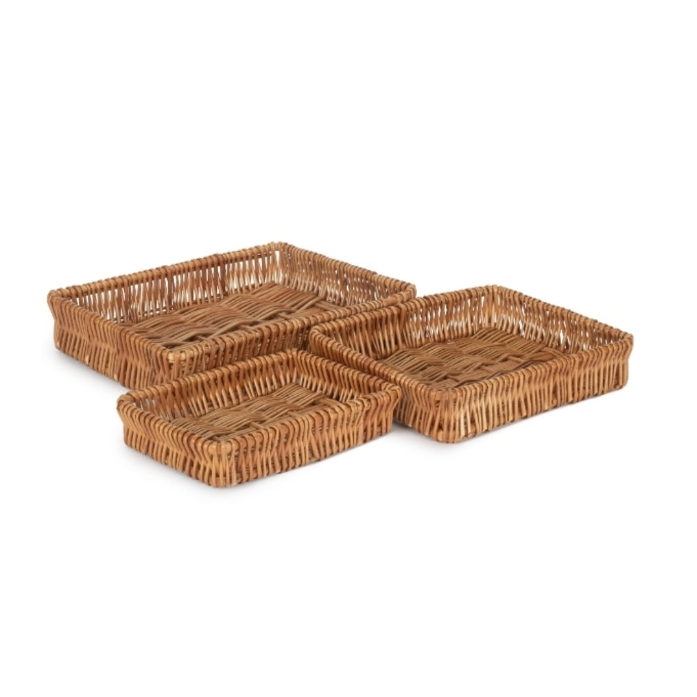 Wicker Shallow Tray | Set-of-3 | Brown