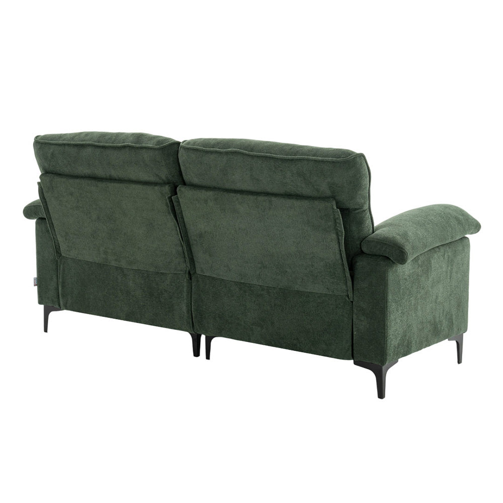 Minimalist Chenille Fabric Two-seat Sofa With Wooden Frame & Black Metal Legs | Green