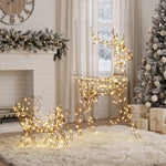 Outsunny Lighted Reindeer And Sleigh Set, Outdoor Christmas Decoration