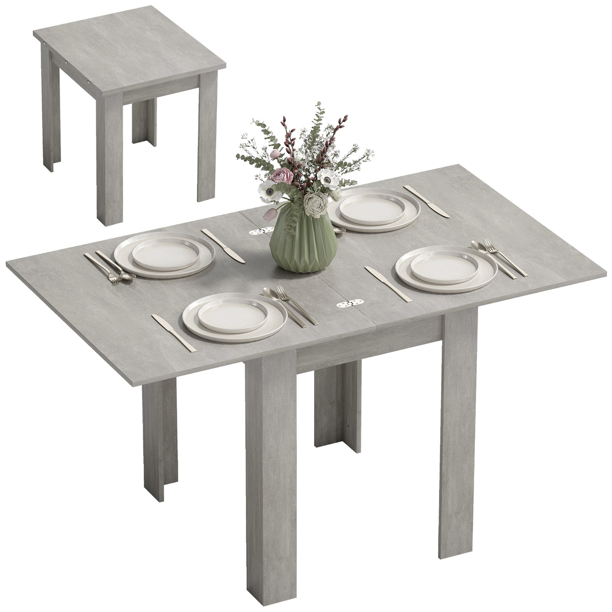 HOMCOM Folding Dining Table For 4-6, Drop Leaf Table For Small Spaces, Grey