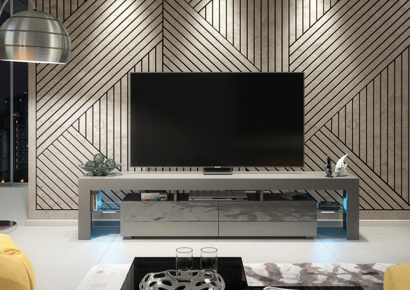 Nova Tv Unit 200cm With Led Lights | Dark Grey