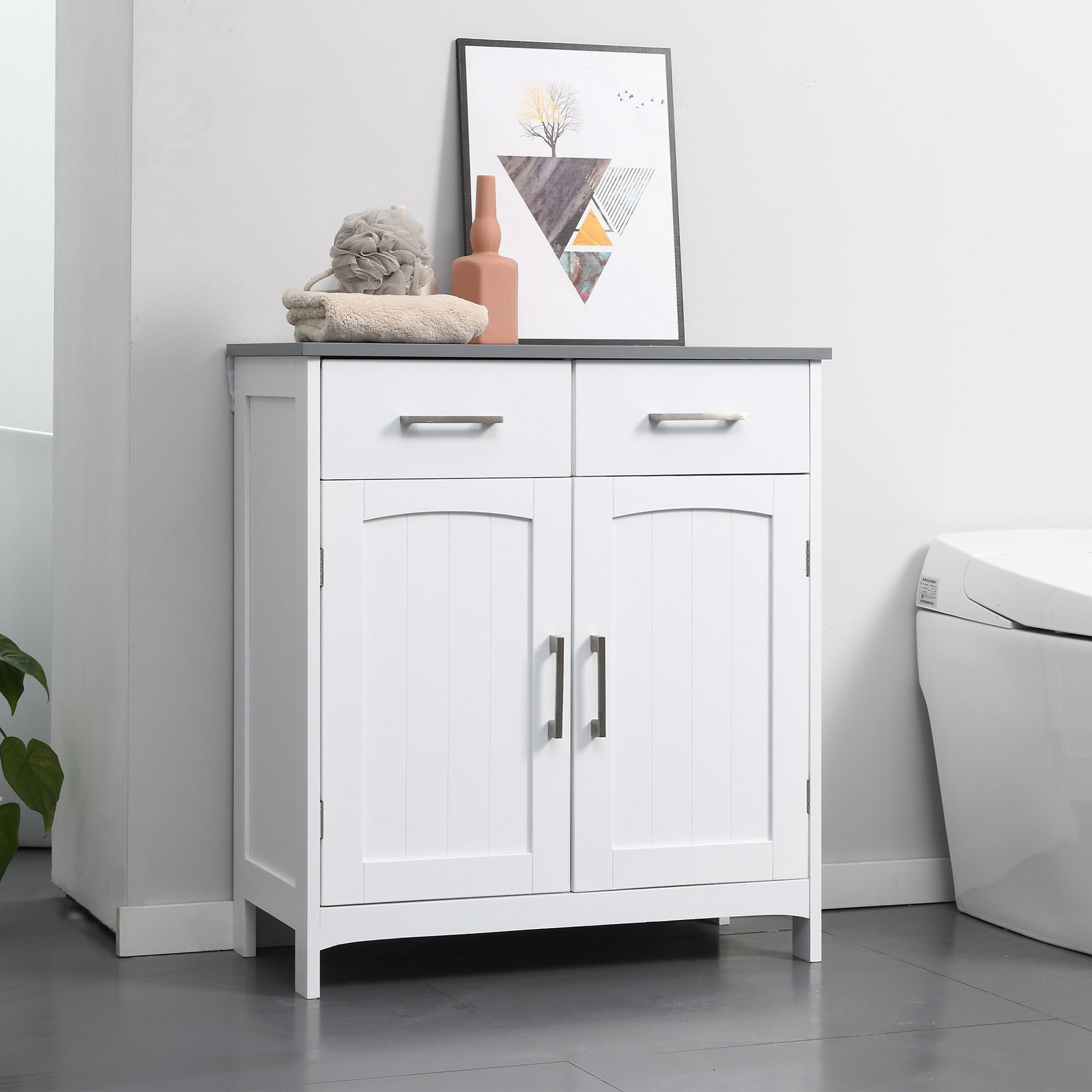 Freestanding Bathroom Cabinet With 2 Drawers 2 Doors