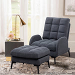 Frosted Velvet Armchair With Footstool Set– Adjustable 110°-180° Recline, Cozy Upholstered Chair With Metal Legs, Ergonomic Comfort | Grey