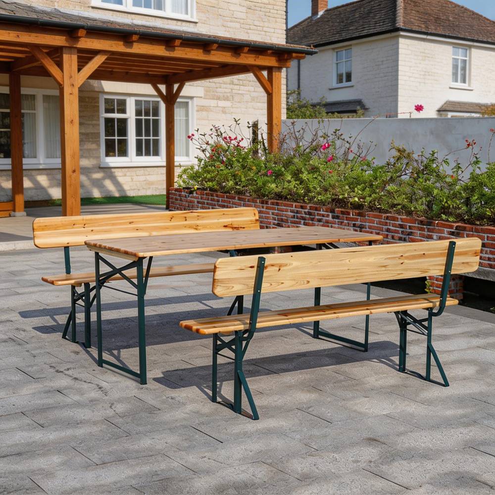 3 Pcs Picnic Table Set Rustic Wooden Folding Garden Benches Table Set