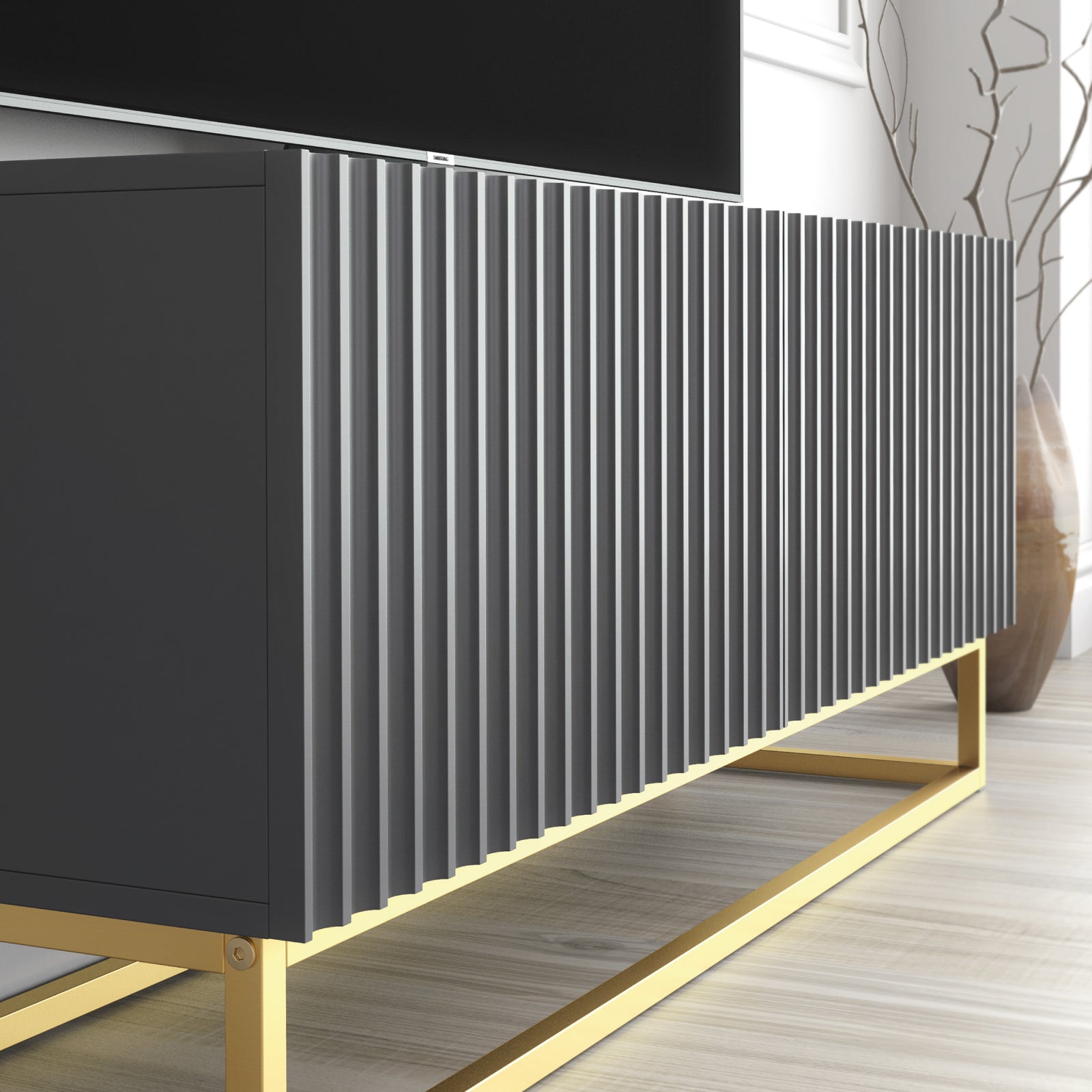 Ripple Tv Unit 100cm - Fluted Design | Dark Grey