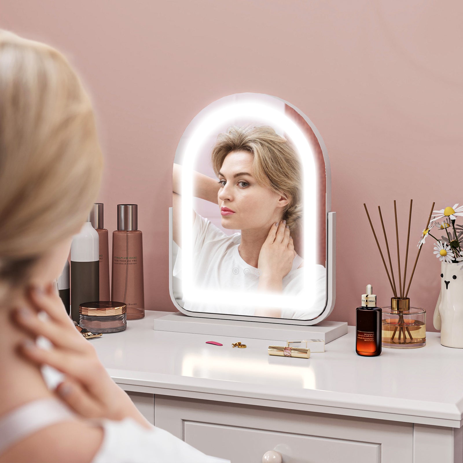 Vanity Mirror With Lights, 3 Colour, 360° Rotation | Small | White