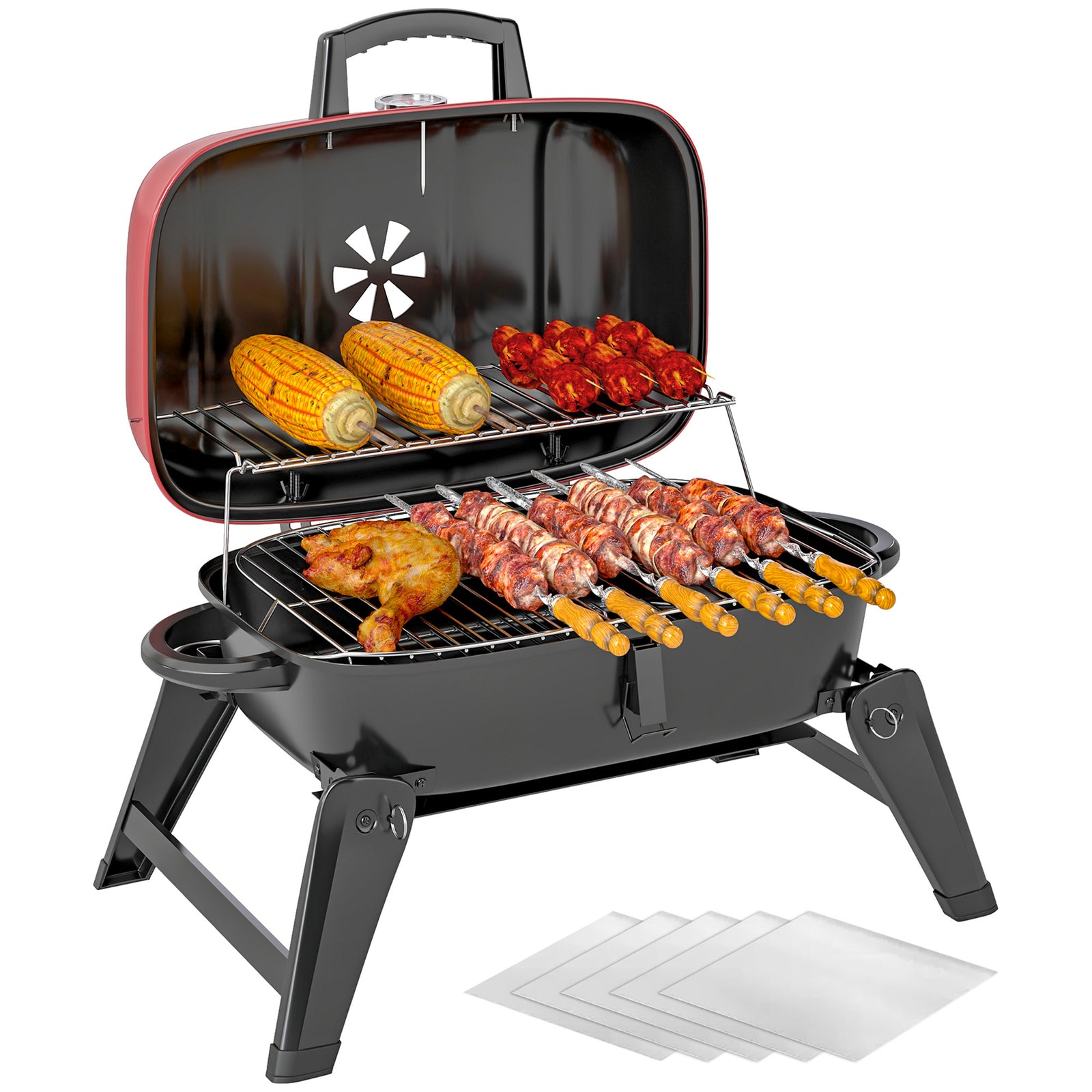Charcoal Barbecue Grill Folding Bbq Grill | Red