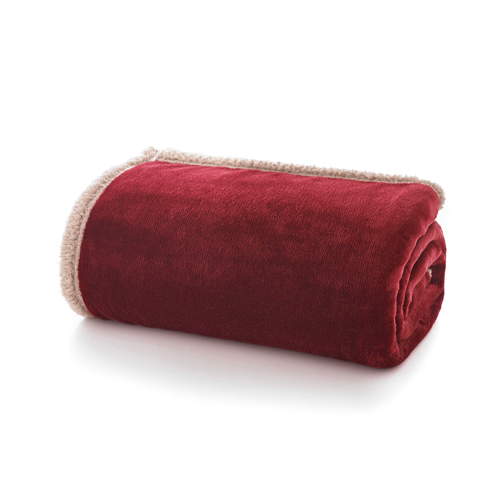 Blackbrook Ultrasoft Flannel Throw With Sherpa Back | 125cm x 150cm | Burgundy