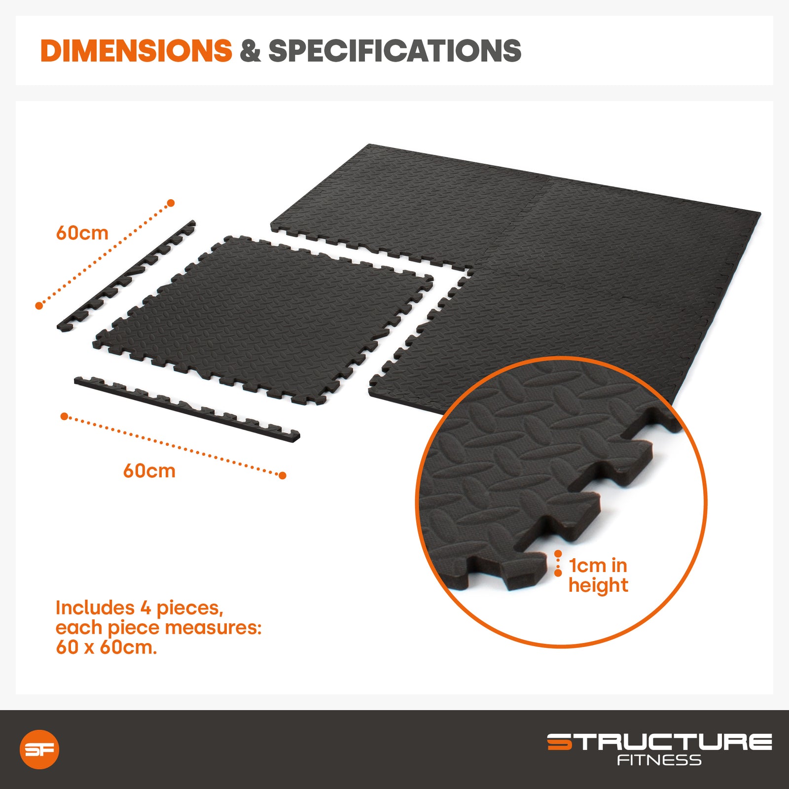 Interlocking Gym Mat - Corrugated Black