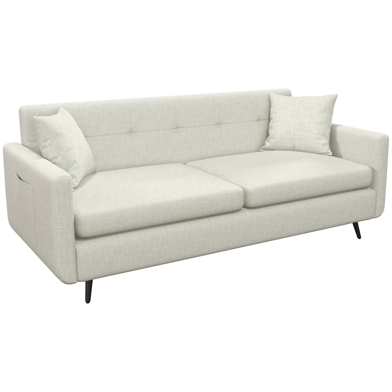 2 Seater Sofa 165cm Fabric Couch With Wood Legs And Pockets | One Size | Beige