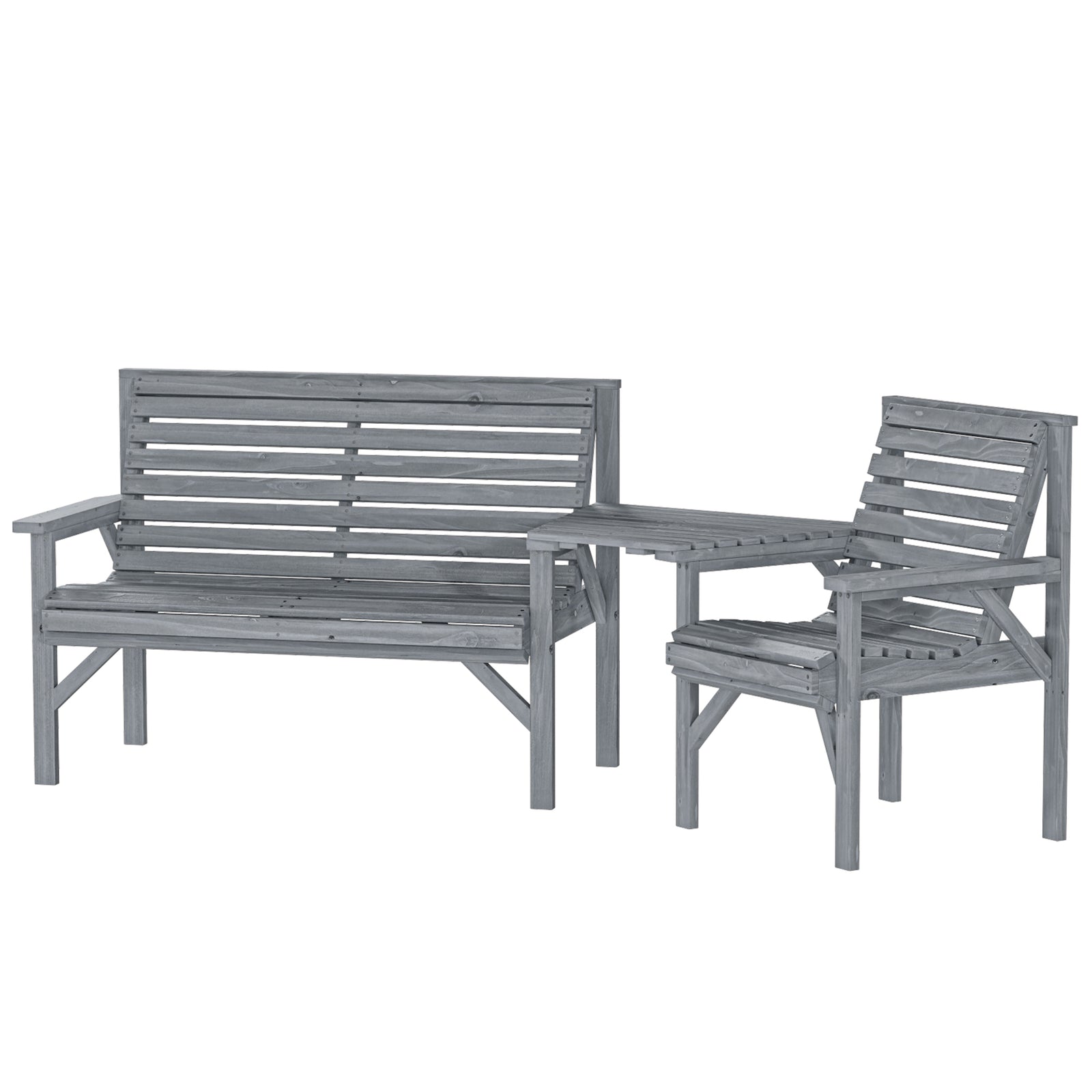 Wood Garden Furniture Set W/ Parasol Hole, Detachable Table | Grey