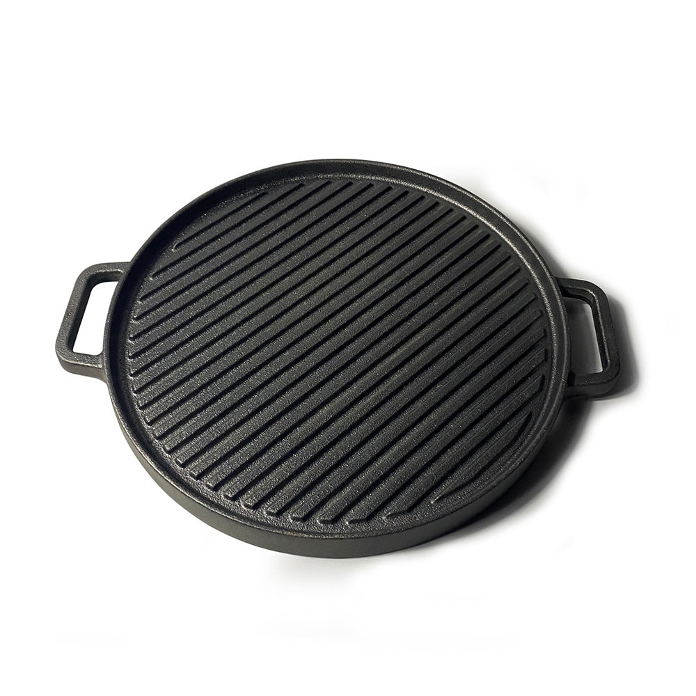 32.5cm Dia Pre-seasoned Double-sided Round Cast Iron Grill Pan