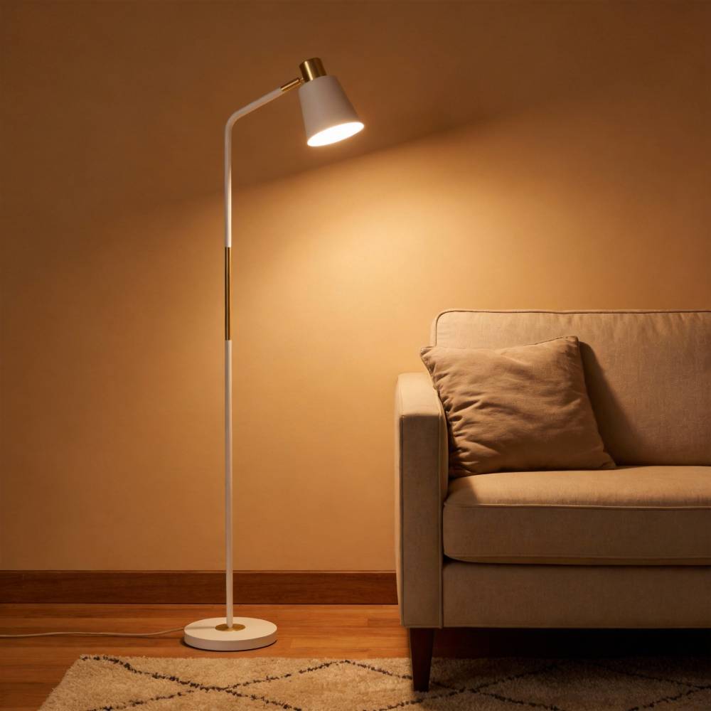 Modern Minimalist Floor Lamp With Adjustable Shade, Gold Accents，sleek Iron Design For Study | White