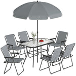 8 Piece Garden Dining Set With 6 Folding Chairs And Umbrella | Grey