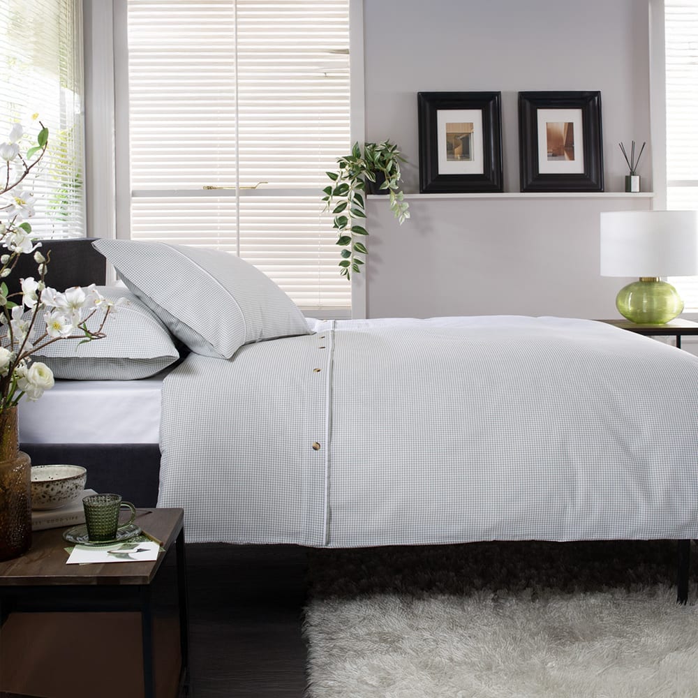 Gingham Cotton Duvet Cover Set – Soft, Breathable Fabric With Double-piped Edging | Single | Green