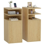 Slim Bedside Table Set Of 2 With Open Cubbies And Cupboard | Oak