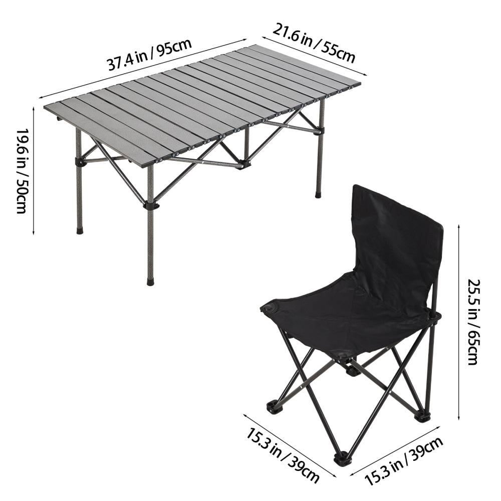 Set Of 5 Portable Folding Camping Table And Chair Set – Lightweight And Compact Outdoor Furniture | Black