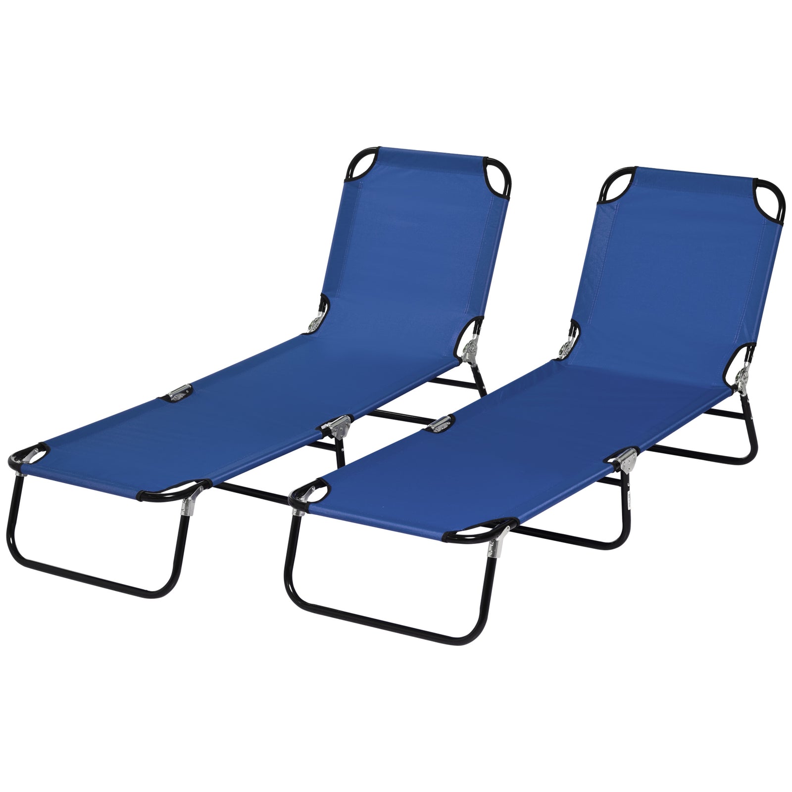 2 Folding Sun Loungers W/ Adjustable Backrest