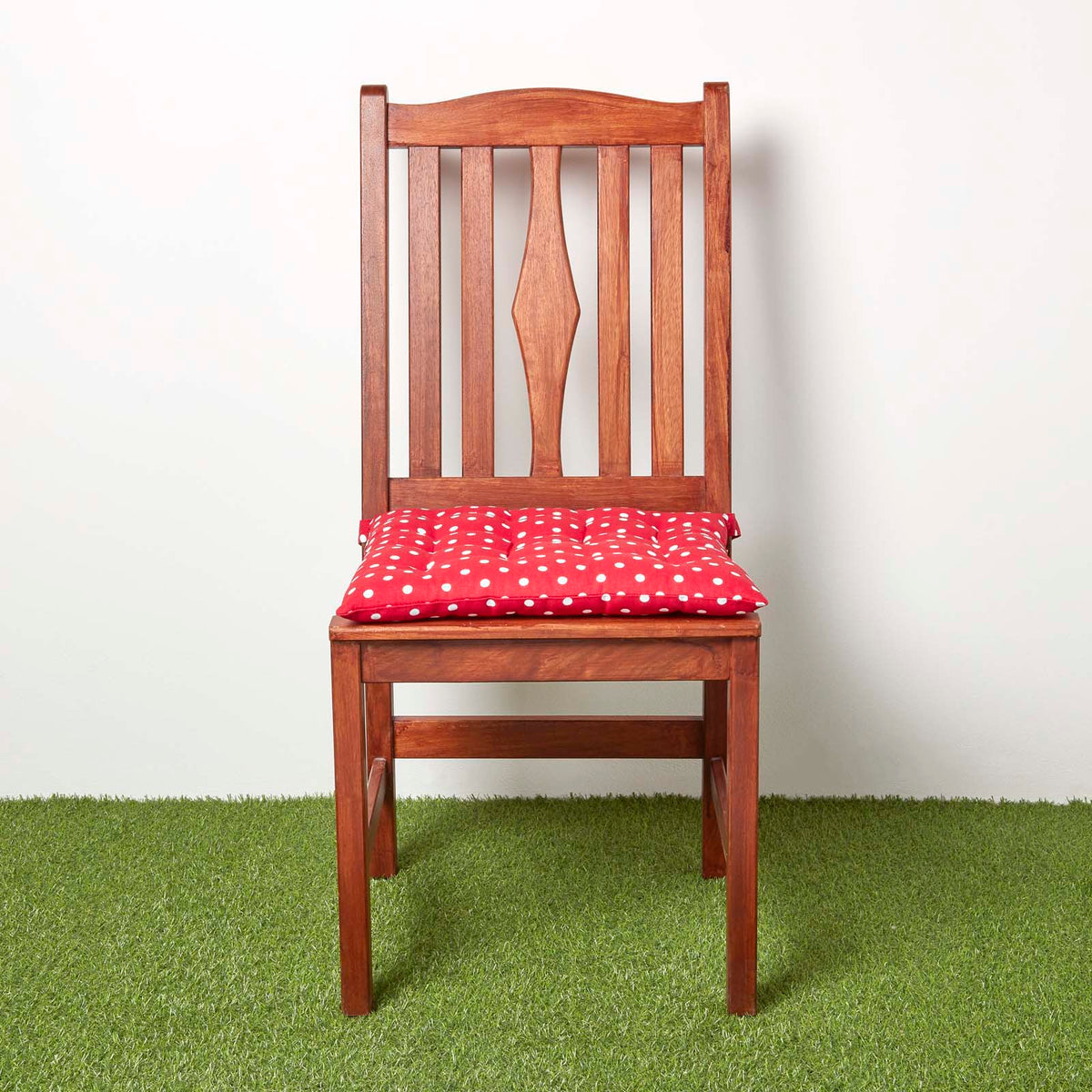 Red Polka Dot Seat Pad With Button Straps 100% Cotton, 40 X 40 Cm | Set of 1 | Red