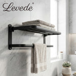 Towel Holder With 2 Bars Wall Mounted No Drill Bathroom Shelf Black | Black