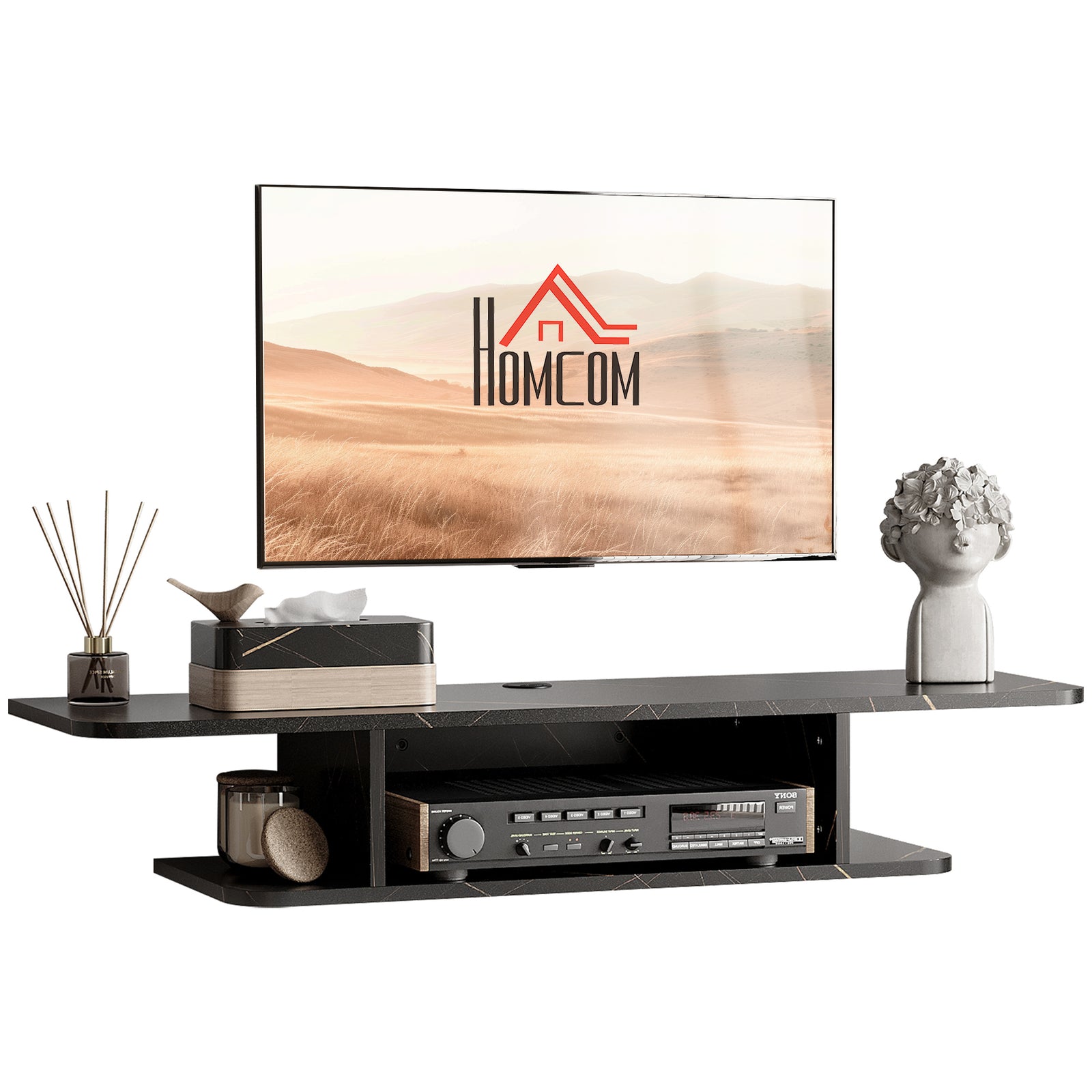 Wall Mounted Tv Stand With Storage Shelf | Black
