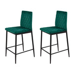 Set Of 2 Modern Velvet Upholstered Bar Stools With Diamond-quilted Backrest & Metal Legs
