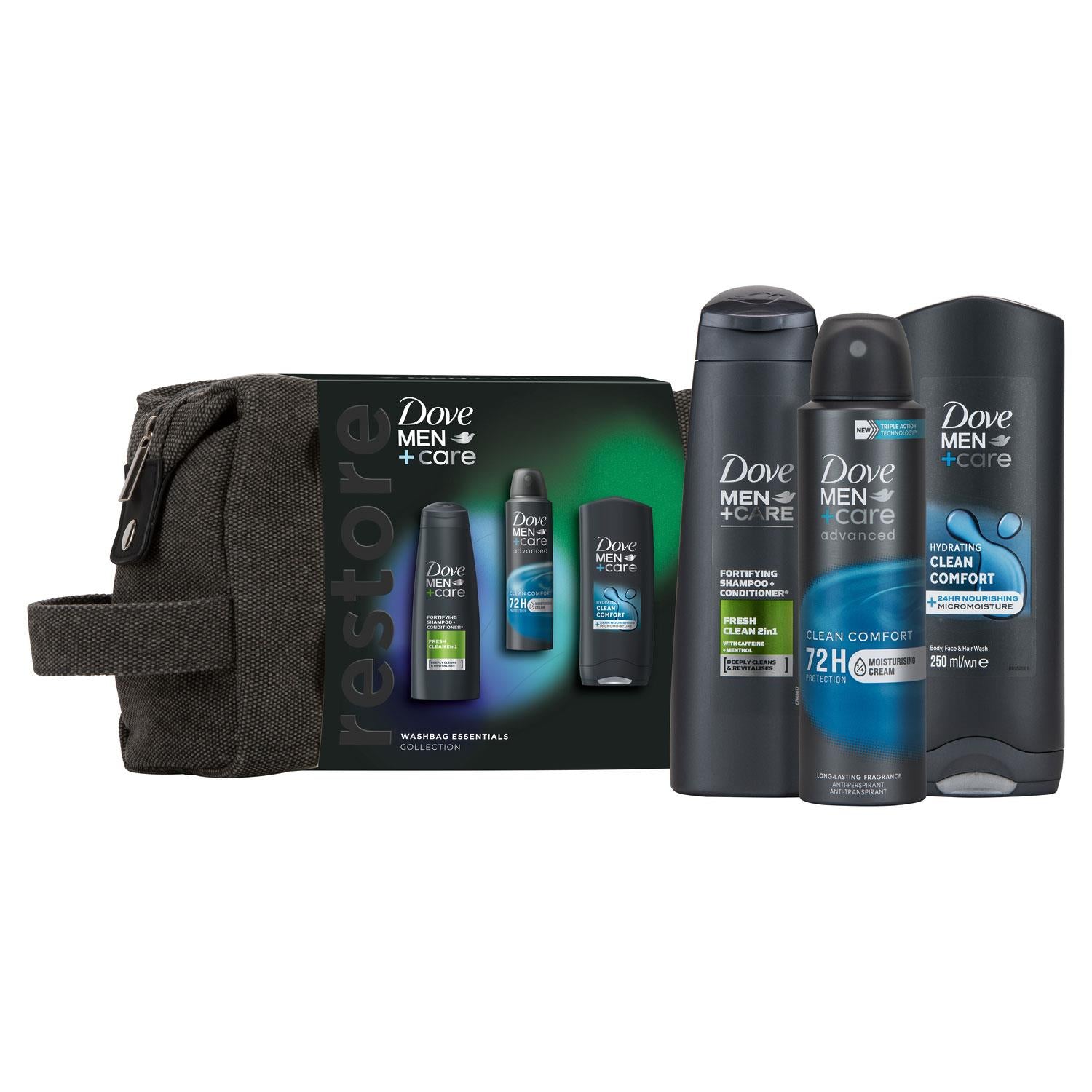 Men+care Restore Essentials Washbag Collection 3 Pieces Gift Set For Him