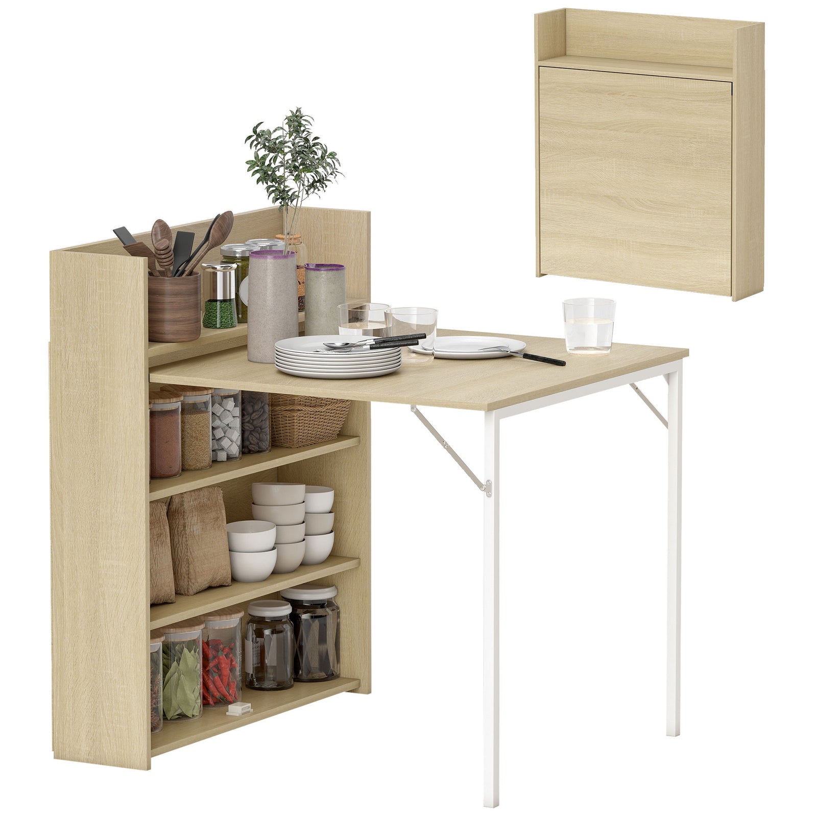 Folding Dining Table, Kitchen Table With Shelves | Oak