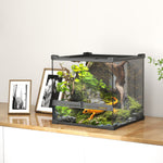 Glass Terrarium, Reptile Vivarium With Stone Background | 24l | Black