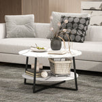 Round Coffee Table With Storage Shelf And Marble Effect Top