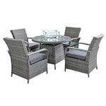 Windsor Rattan 4 Seat Firepit Dining Set | 4 Seat | Mixed Grey