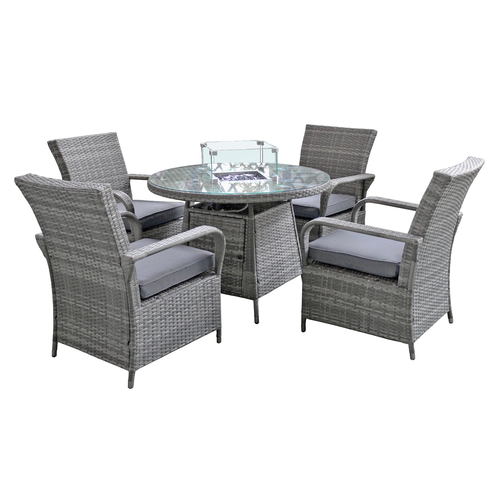 Windsor Rattan 4 Seat Firepit Dining Set | 4 Seat | Mixed Grey