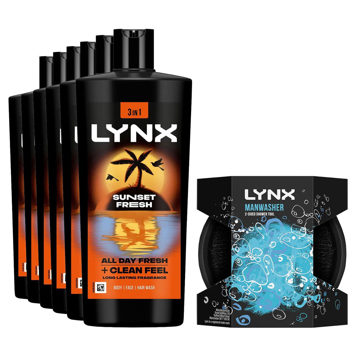 Sunset Fresh Body Wash 700ml Xxl 72h Sweat & Manwasher 2-sided Tool | Set of 6