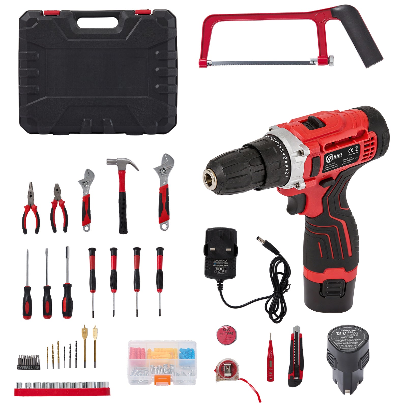 Breeins 12v Cordless Drill Tool Kit 113pcs With 2 Batteries & Accessories